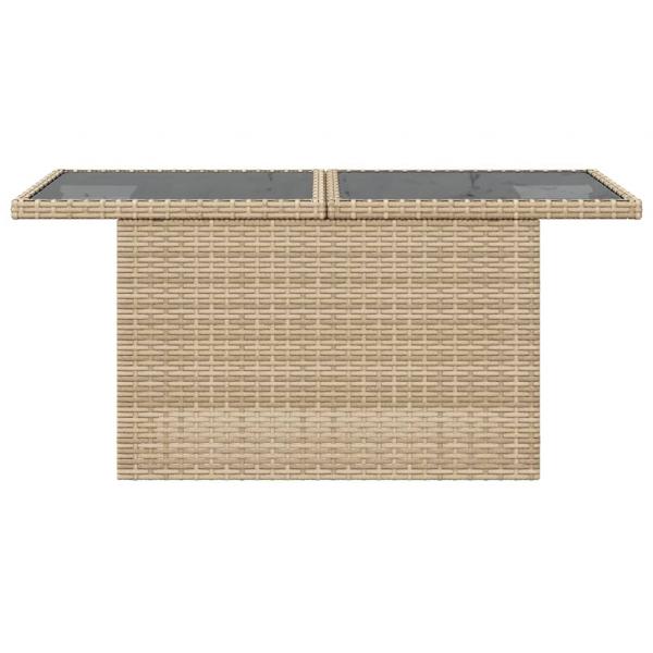 Gartentisch mit Glasplatte Beige 100x55x73 cm Poly Rattan