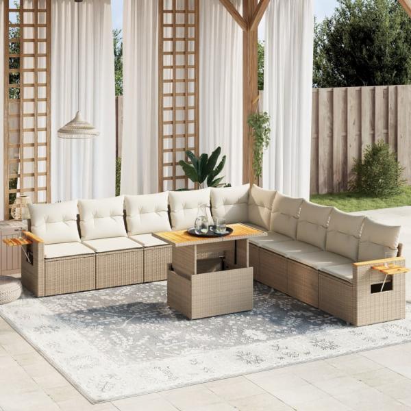 ARDEBO.de - 11-tlg. Garten-Sofagarnitur mit Kissen Beige Poly Rattan