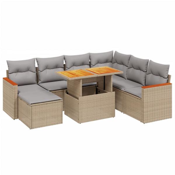 8-tlg. Garten-Sofagarnitur mit Kissen Beige Poly Rattan