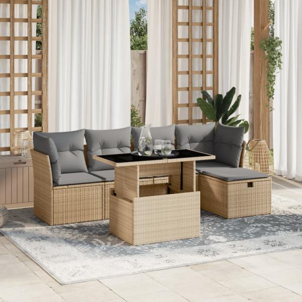 ARDEBO.de - 6-tlg. Garten-Sofagarnitur mit Kissen Beige Poly Rattan