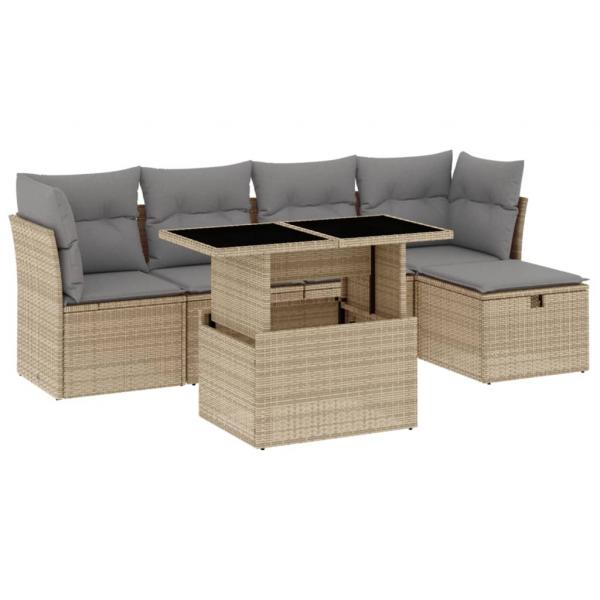 6-tlg. Garten-Sofagarnitur mit Kissen Beige Poly Rattan