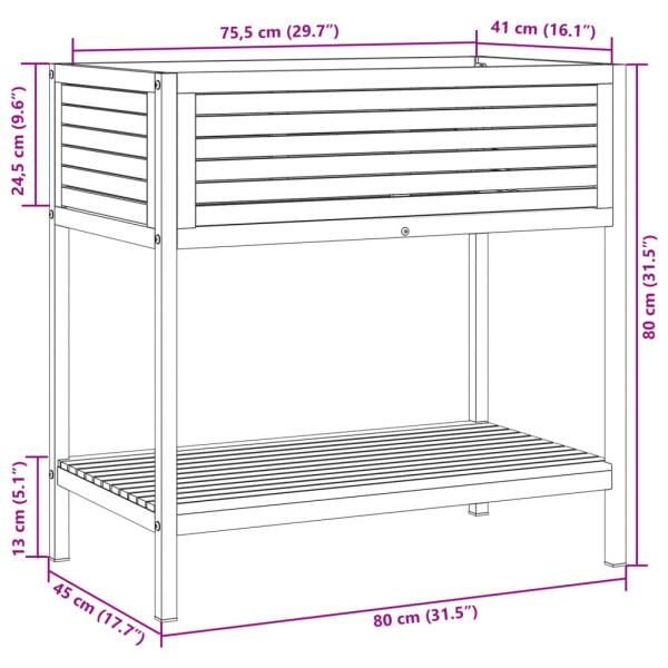 Pflanzkübel mit Ablage 80x45x80 cm Massivholz Akazie und Stahl