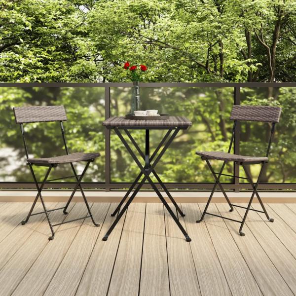 ARDEBO.de - 3-tlg. Bistro-Set Klappbar Grau Poly Rattan