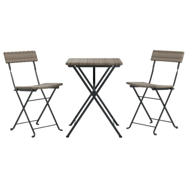 3-tlg. Bistro-Set Klappbar Grau Poly Rattan