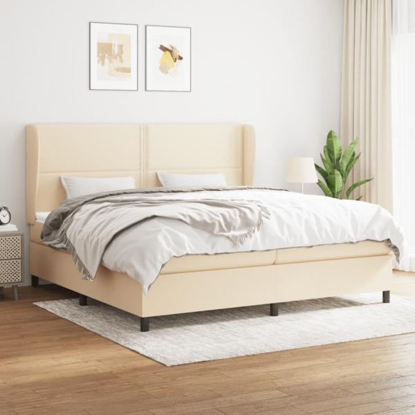 ARDEBO.de - Boxspringbett mit Matratze Creme 200x200 cm Stoff