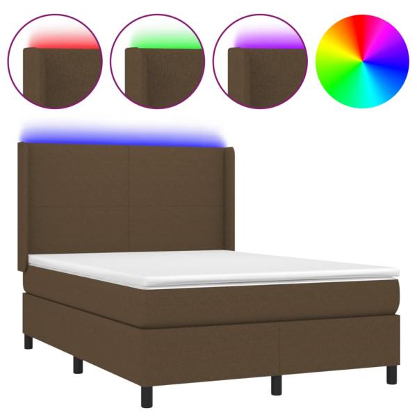 Boxspringbett mit Matratze & LED Dunkelbraun 140x200 cm Stoff