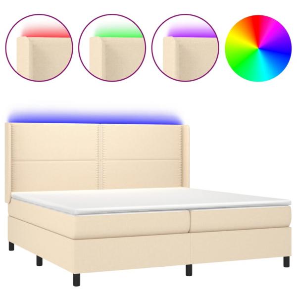 Boxspringbett mit Matratze & LED Creme 200x200 cm Stoff