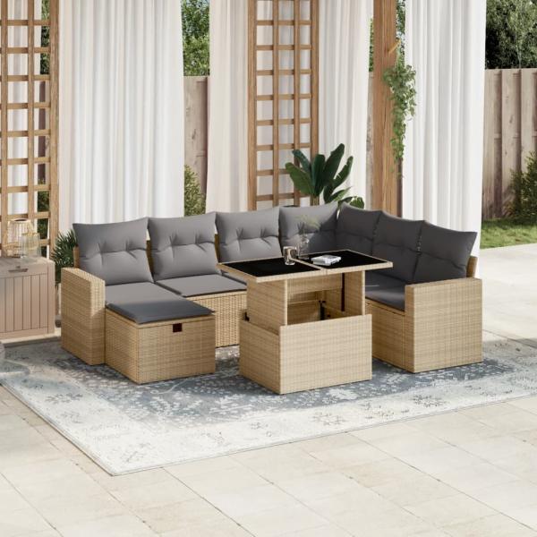 ARDEBO.de - 8-tlg. Garten-Sofagarnitur mit Kissen Beige Poly Rattan