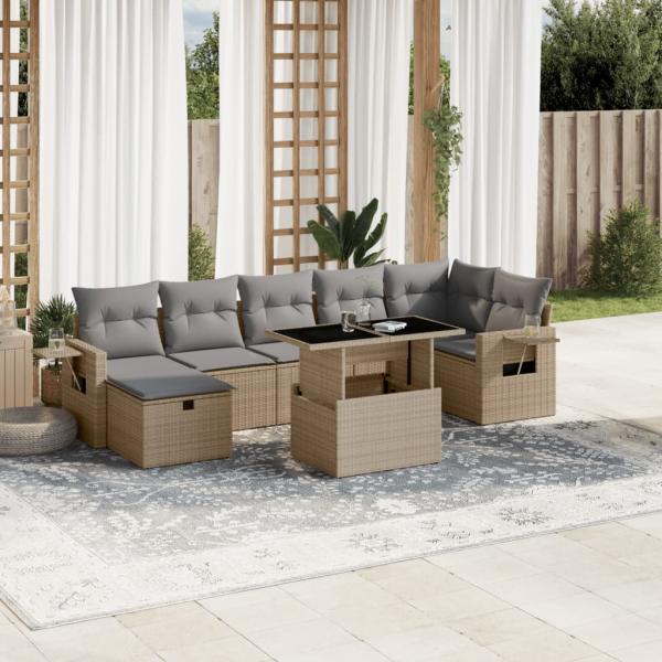 ARDEBO.de - 8-tlg. Garten-Sofagarnitur mit Kissen Beige Poly Rattan