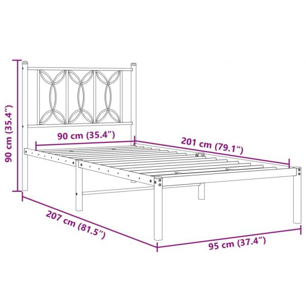 Bettgestell mit Kopfteil Metall Schwarz 90x200 cm