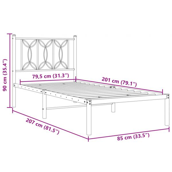 Bettgestell mit Kopfteil Metall Weiß 80x200 cm