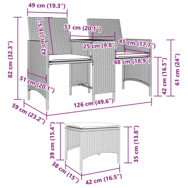 Gartensofa 2-Sitzer mit Tisch und Hockern Braun Poly Rattan