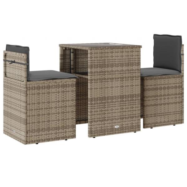 3-tlg. Bistro-Set mit Kissen Beige Poly Rattan