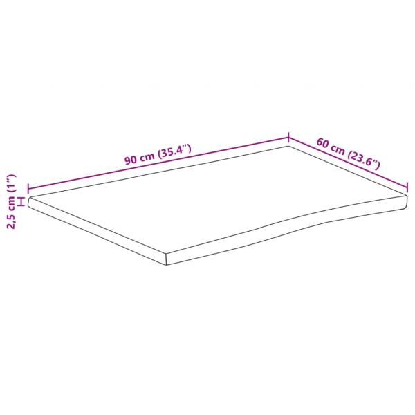 Tischplatte mit Baumkante 90x60x2,5 cm Massivholz Mango