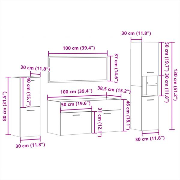 4-tlg. Badmöbel-Set Hochglanz-Weiß Holzwerkstoff