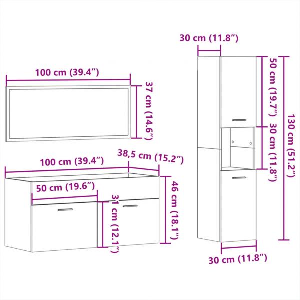 3-tlg. Badmöbel-Set Schwarz Holzwerkstoff