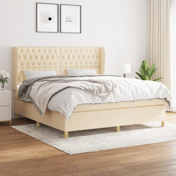 ARDEBO.de - Boxspringbett mit Matratze Creme 180x200 cm Stoff