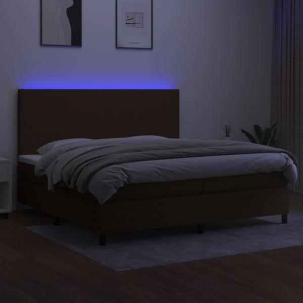 Boxspringbett mit Matratze & LED Dunkelbraun 200x200 cm Stoff