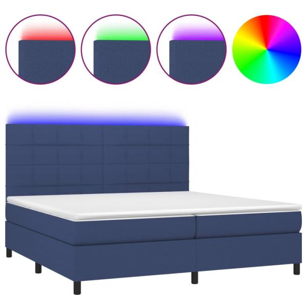 Boxspringbett mit Matratze & LED Blau 200x200 cm Stoff