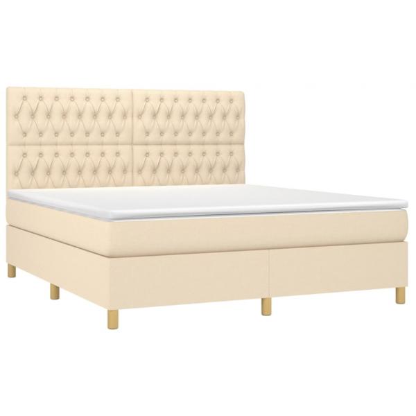 Boxspringbett mit Matratze & LED Creme 180x200 cm Stoff