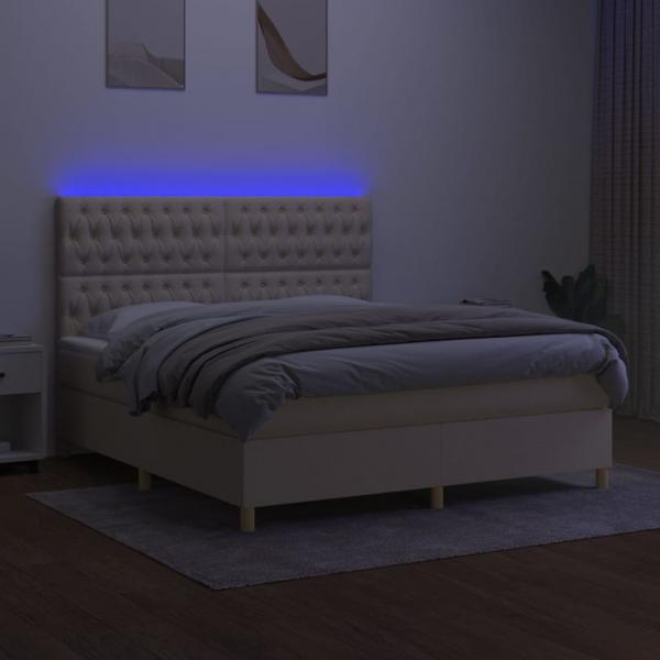 Boxspringbett mit Matratze & LED Creme 180x200 cm Stoff