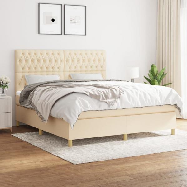 ARDEBO.de - Boxspringbett mit Matratze Creme 180x200 cm Stoff