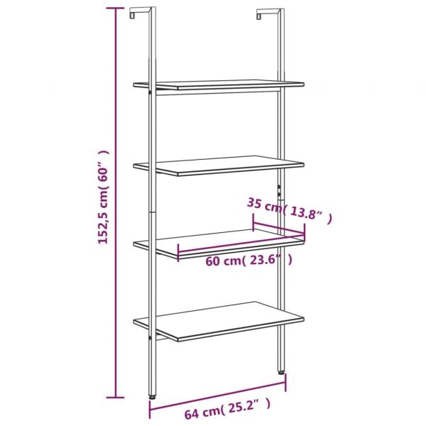 Leiterregal mit 4 Böden Dunkelbraun und Schwarz 64x35x152,5 cm