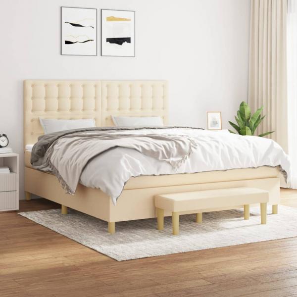 ARDEBO.de - Boxspringbett mit Matratze Creme 180x200 cm Stoff