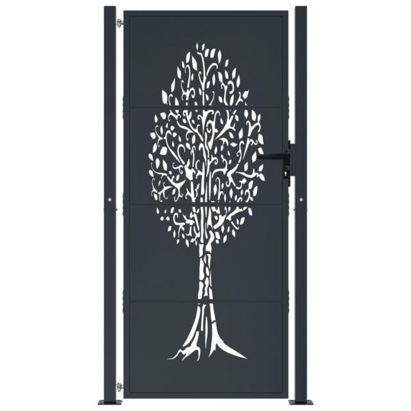 Gartentor Anthrazit 105x205 cm Stahl Baum-Design