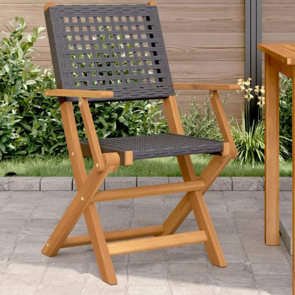 ARDEBO.de - Gartenstühle 2 Stk. Schwarz Massivholz Akazie und Poly Rattan