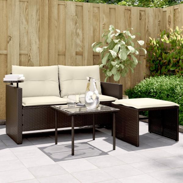 ARDEBO.de - 3-tlg. Garten-Sofagarnitur mit Kissen Braun Poly Rattan