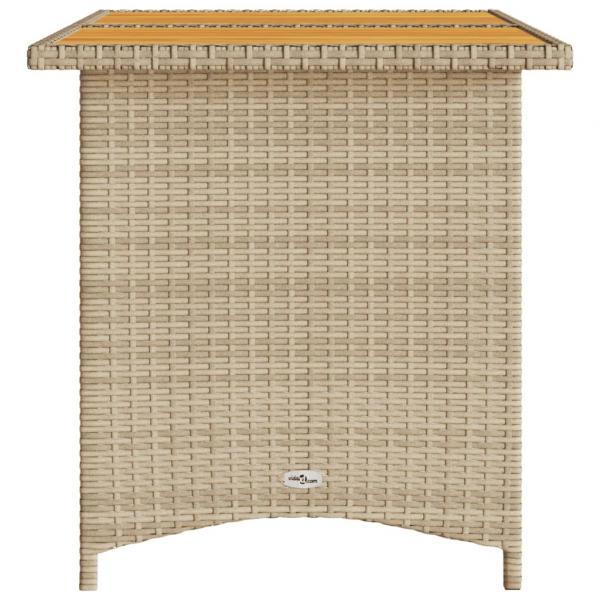 Gartentisch mit Holzplatte Beige 110x68x70 cm Poly Rattan