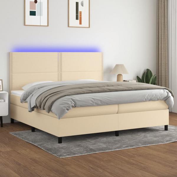 ARDEBO.de - Boxspringbett mit Matratze & LED Creme 200x200 cm Stoff