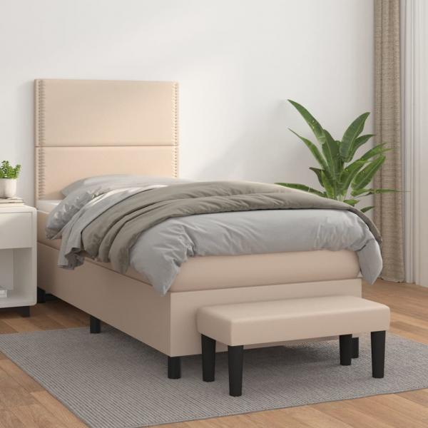 ARDEBO.de - Boxspringbett mit Matratze Cappuccino-Braun 80x200cm Kunstleder