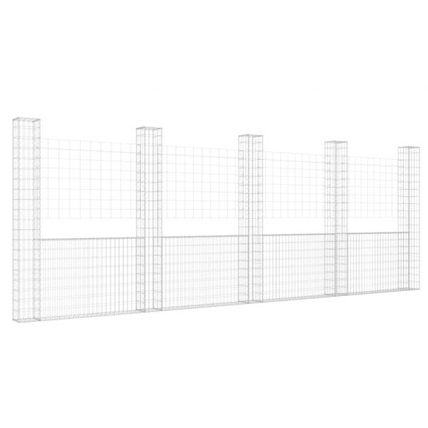 Gabionenkorb U-Form mit 5 Säulen Eisen 500x20x200 cm