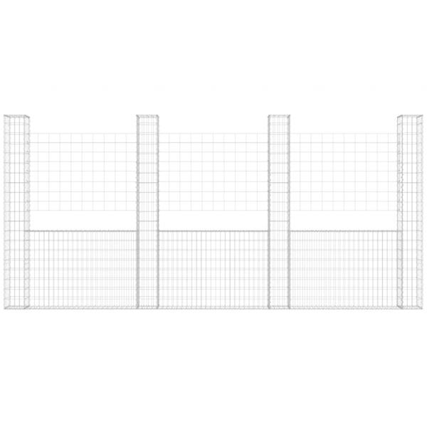 Gabionenkorb U-Form mit 5 Säulen Eisen 500x20x200 cm