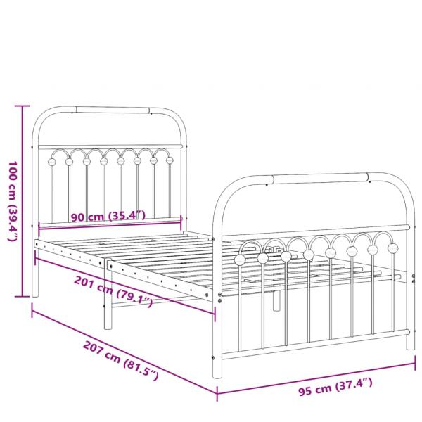 Bettgestell mit Kopf- und Fußteil Metall Schwarz 90x200 cm