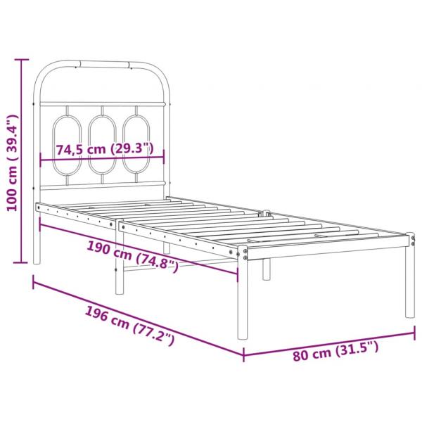 Bettgestell mit Kopfteil Metall Schwarz 75x190 cm