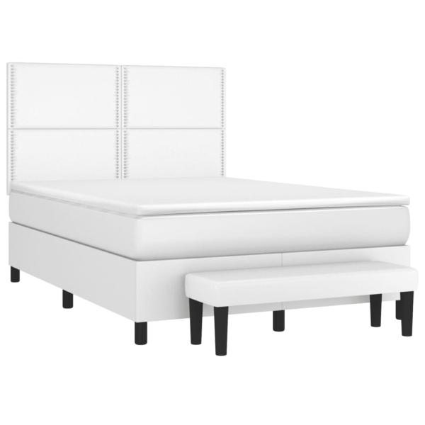 Boxspringbett mit Matratze Weiß 140x190 cm Kunstleder