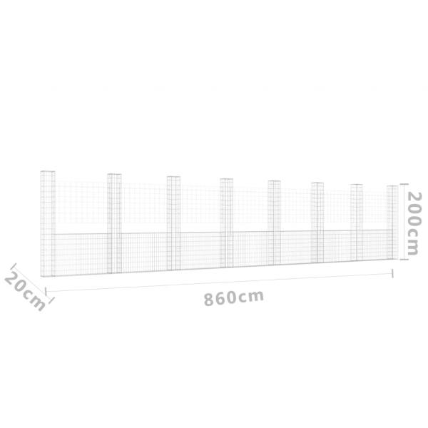 Gabionenkorb U-Form mit 8 Säulen Eisen 860x20x200 cm