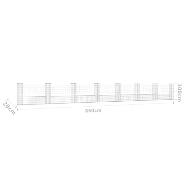 Gabionenkorb U-Form mit 8 Säulen Eisen 860x20x100 cm