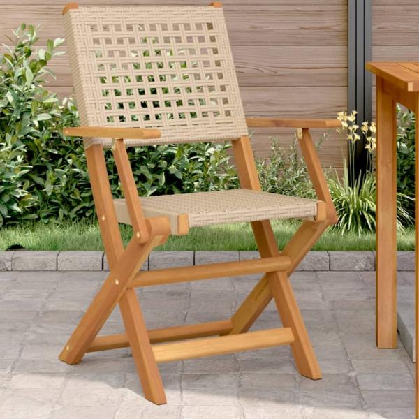 ARDEBO.de - Gartenstühle 2 Stk. Beige Massivholz Akazie und Poly Rattan