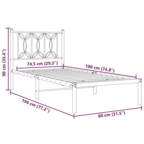 Bettgestell mit Kopfteil Metall Weiß 75x190 cm