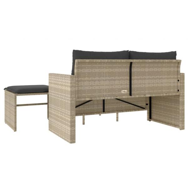 3-tlg. Garten-Sofagarnitur mit Kissen Hellgrau Poly Rattan