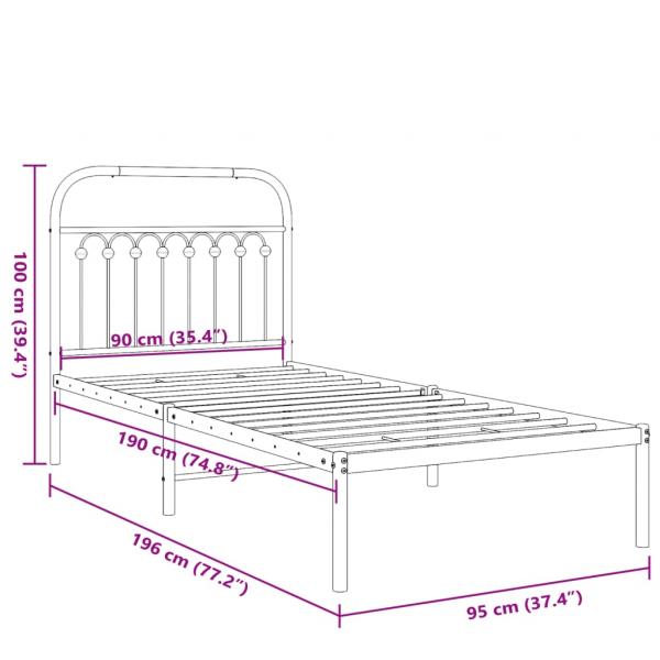 Bettgestell mit Kopfteil Metall Schwarz 90x190 cm