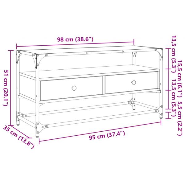 TV-Schrank mit Glasplatte Grau Sonoma 98x35x51 cm Holzwerkstoff