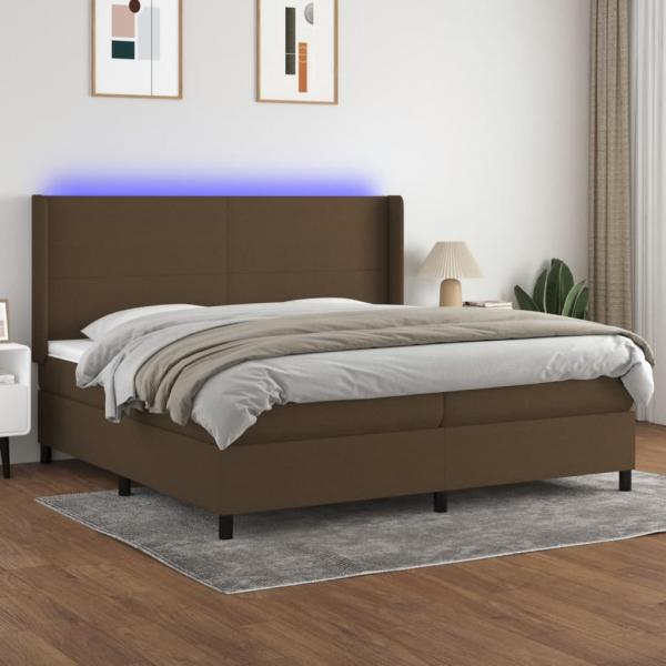 ARDEBO.de - Boxspringbett mit Matratze & LED Dunkelbraun 200x200 cm Stoff