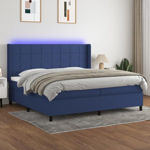 ARDEBO.de - Boxspringbett mit Matratze & LED Blau 200x200 cm Stoff