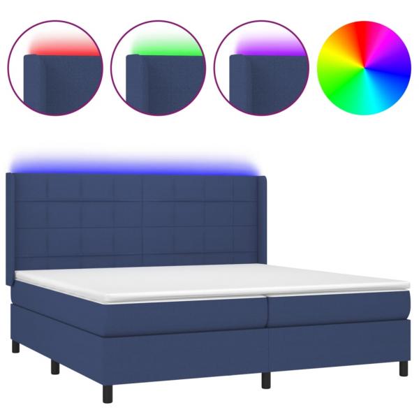 Boxspringbett mit Matratze & LED Blau 200x200 cm Stoff