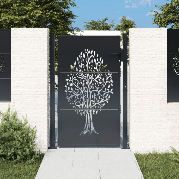 ARDEBO.de - Gartentor Anthrazit 105x155 cm Stahl Baum-Design